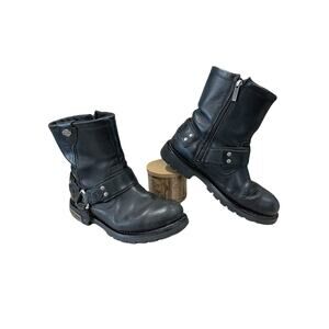 Harley-Davidson Men's Side Zip Black Leather Motorcycle Boots /Size 9.5 D96060